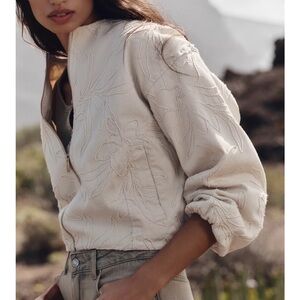 Zara NWT ecru floral embroidered jacket 8372/067